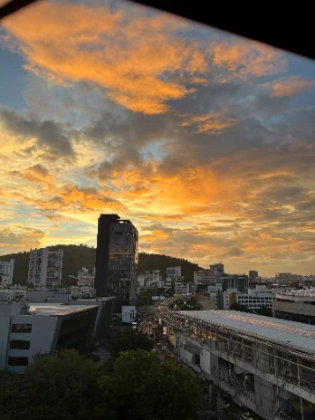 An orange sunset over the city