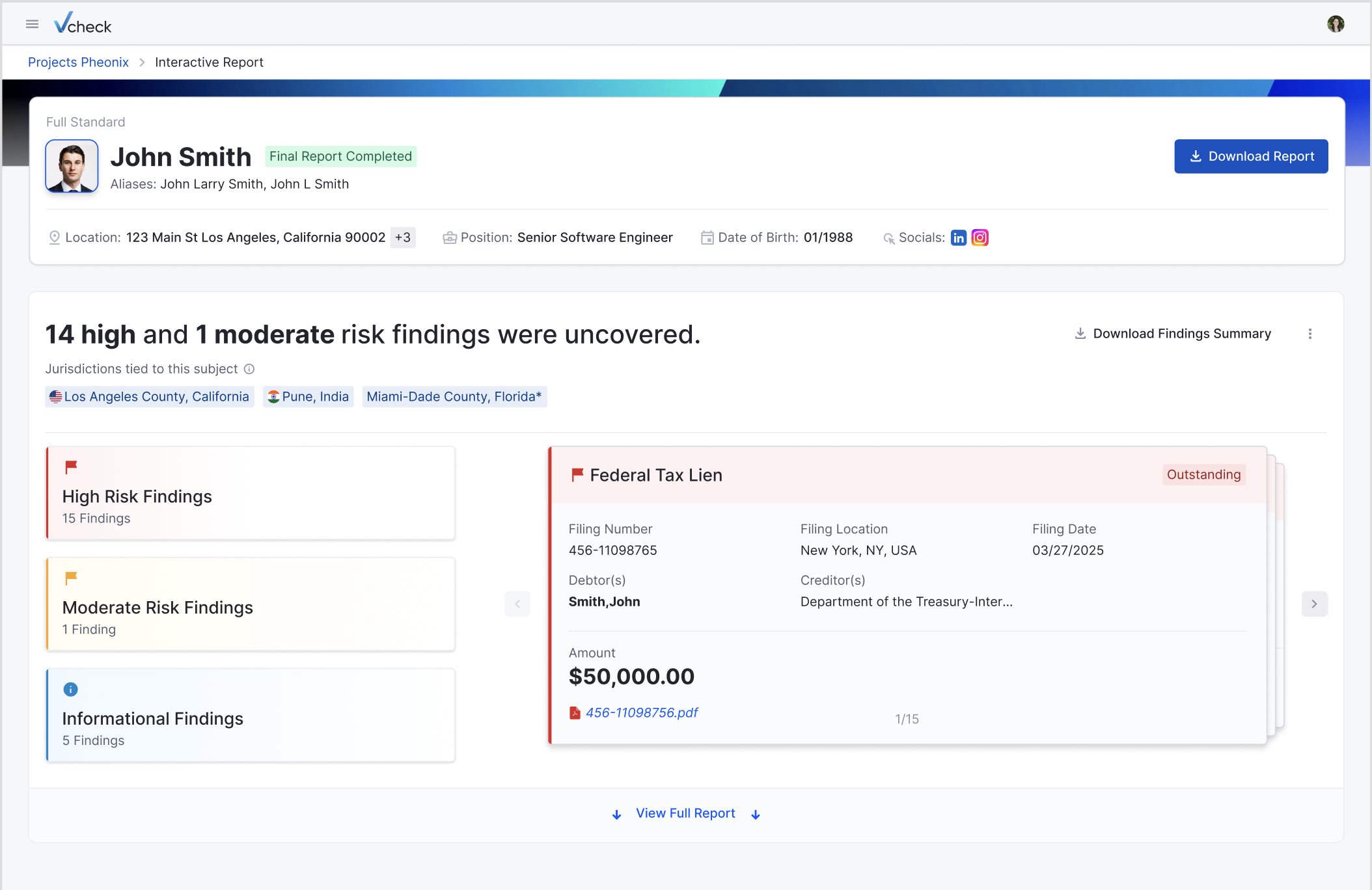 Interactive report summary